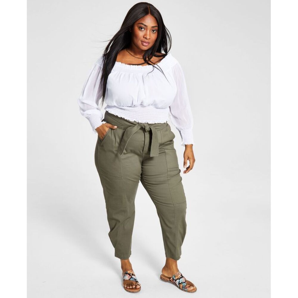 Bar III Trendy Plus Size Tie Front Tapered Leg Pants